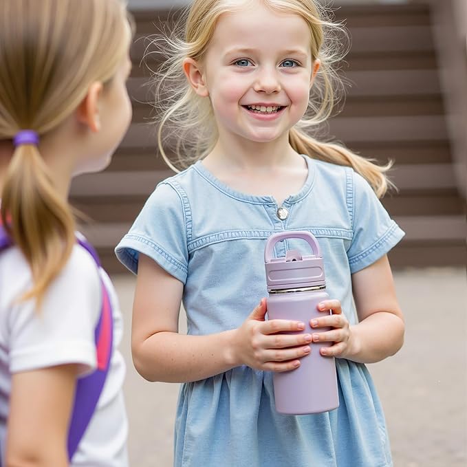 12oz Water Bottle with Straws, Stainless Steel Vacuum Insulated Water Bottle Leak-Proof, BPA-Free, Purple + Pink