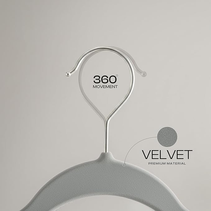Utopia Home Velvet Hangers 150 Pack - Non-Slip Suit Hangers with 360 Degree Rotatable Hook - for Pants, Coats, Shirts & More (Grey)