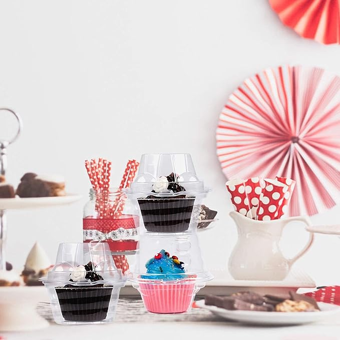 150 Pack Individual Cupcake Containers Plastic Cupcake Boxes Cupcake Holders Stackable Deep Dome Cupcake Carrier