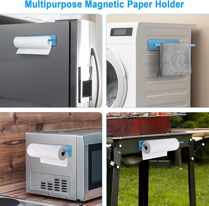 Paper Towel Holder Magnetic, Magnetic Paper Towel Holder for Fridge, Toilet Paper Roll Holder Magnet Towel Rack Wall Mount Shelf Bar for Towels Rolls Bathroom RV Dorm Kitchen Wall Decor, Blue