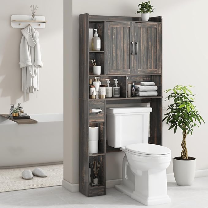 Vabches Over The Toilet Storage Cabinet, Farmhouse Storage Cabinet Over Toilet with Barn Door，Home Space-Saving Toilet Rack, for Bathroom, Restroom, Laundry