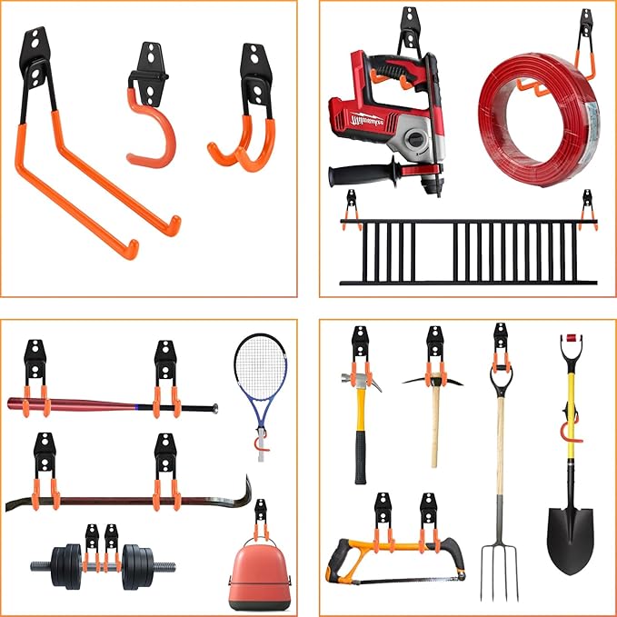24 Pack Garage Hooks Steel Heavy Duty Garage Storage Hooks Utility Steel Wall Mount Garage Hanger&Organizer for Bikes,Garden Tools, Ladders, Bulk Items，Ropes and More Equipment