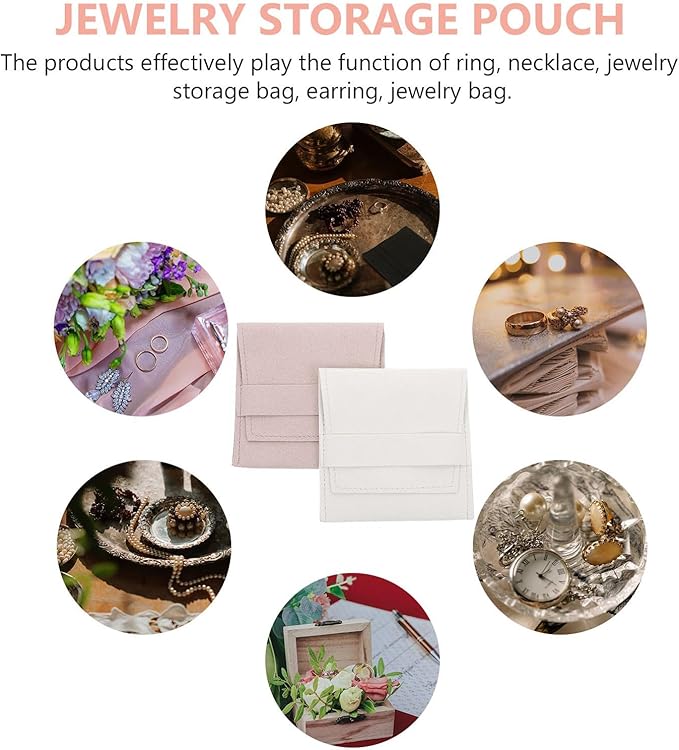 Kichvoe Double-layer Flannelette Jewelry Pouch Set Divider, Protective Necklace and Ring Storage Bag, Beige Light Pink, Multi-functional Accessory Organizer for Travel and Daily Use (2pcs)
