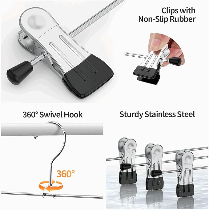IEOKE Pants Hangers with Clips: 12 Pack Skirt Hangers for Women Metal Adjustable Trouser Hangers for Jeans Shorts Dress - Black