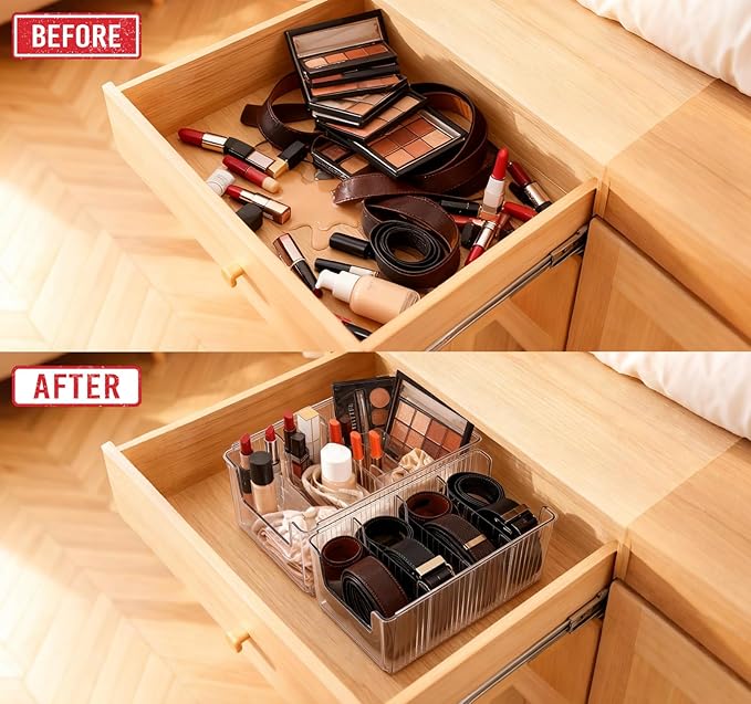 Belt Organizer,2-Piece Set with Transparent Belt Rack and Adjustable Divider for Storing Underwear,Socks,tie Drawers and wardrobes