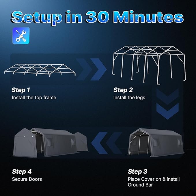 ADVANCE OUTDOOR Heavy Duty 10x20 ft Carport Outdoor Patio Portable Canopy Storage Shelter Shed with 2 Roll up Zipper Doors & Vents for Snowmobile Garden Tools, Gray