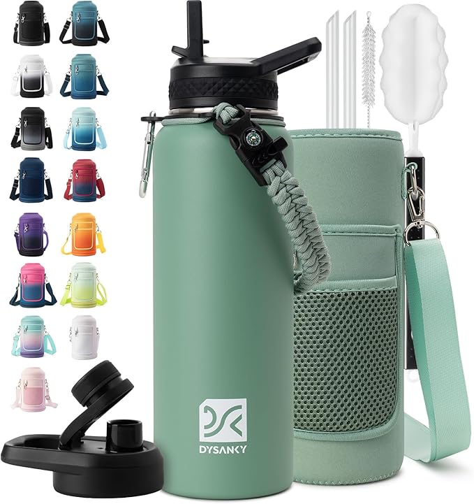 Insulated Water Bottle | Thickened Stainless Steel Vacuum Metal | Portable Sports Water Jug for Gym and Hiking with Straw, Carrier Bag, Handle Strap | BPA-Free 40 oz