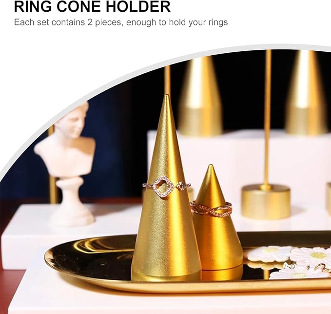 2 Pcs Cone Shape Ring Storage Stand Metal Jewelry Display Rack Holder Large Small for Home Organizer Accessory Display