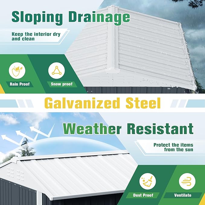 Flamaker 6x8 FT Storage Shed Waterproof Metal Garden Shed with Lockable Door Utility Tool Shed Outdoor Storage for Backyard, Patio and Lawn, Grey