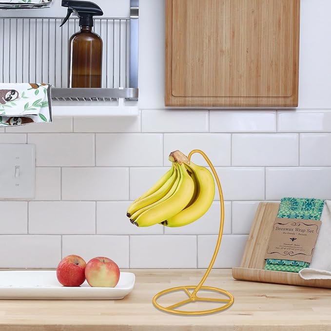 Banana Holder Stand, Banana Hanger Stand Black, Metal Bananas Tree Hanger to Keep Bananas Fresh Gold