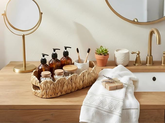 Toilet Tank Basket,Toilet Paper Storage Basket Bathroom Counter Organizer Wicker Baskets for Organizing,Holds Up to 3 Mega Rolls,Natural Water Hyacinth Boho Decor Bathroom