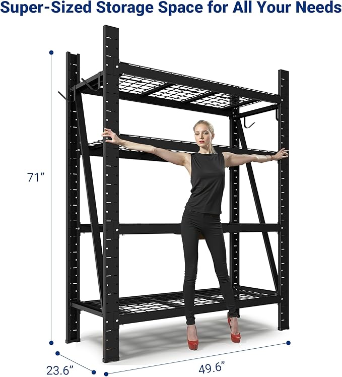 FLEXIMOUNTS 10000LBS 2 Pack Garage Shelving, 4-Tier Heavy Duty Shelving Unit, 23.6" D x 49.6" W x 71" H, Industrial Shelving, Adjustable Storage Shelves for Garage, Basement, Warehouse, Workshop