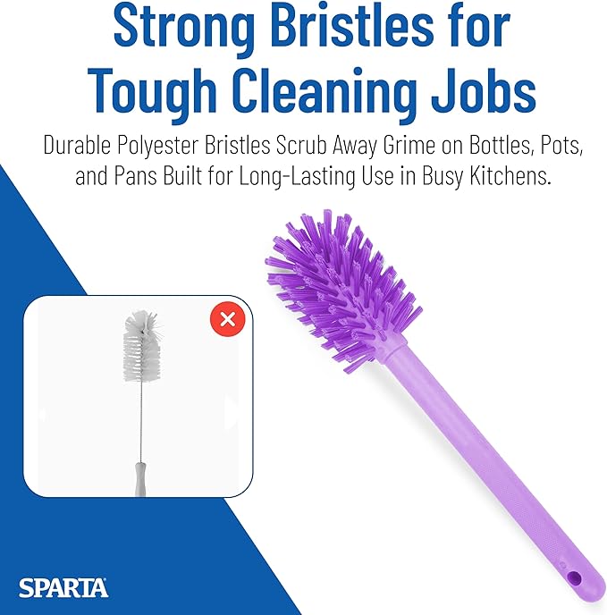 SPARTA Large Water Bottle Brush Ideal for Wide-Mouth Jars, Bottles and Tumblers, Dishwashing Tool with Handle for Home and Commercial Kitchens, Plastic, 16 Inches, Purple