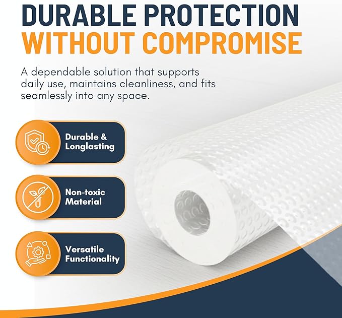 Shelf Liner Drawer Liner for Kitchen Cabinets Non-Adhesive by Linda’s Essentials (17.7 x 120 Inches) - Non-Slip Easy Clean Kitchen Cabinet and Cupboard Protector, Waterproof Mat, Clear Roll