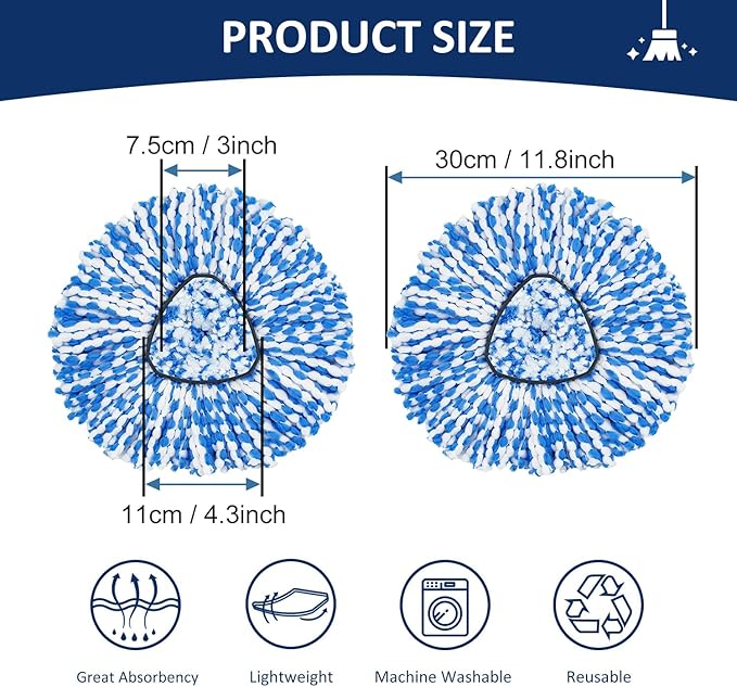 6 Pack Spin Mop Replace Head 𝐎𝐍𝐋𝐘 for O-cedar RinseClean 2 Tank Spin Mop,Mop Head Refill Replacement For O-cedar RinseClean 2 Tank System - Easy to Replace,100% Microfiber, All Floor Surface Clean