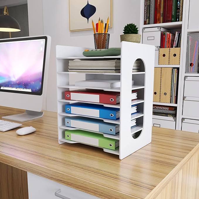 Natwind 7-Tier 10”x12” Scrapbook Desk Organizer,Paper Organizer,File Organizer,Letter tray,Paper Sorter,White File Holder for Home Office, School Classroom