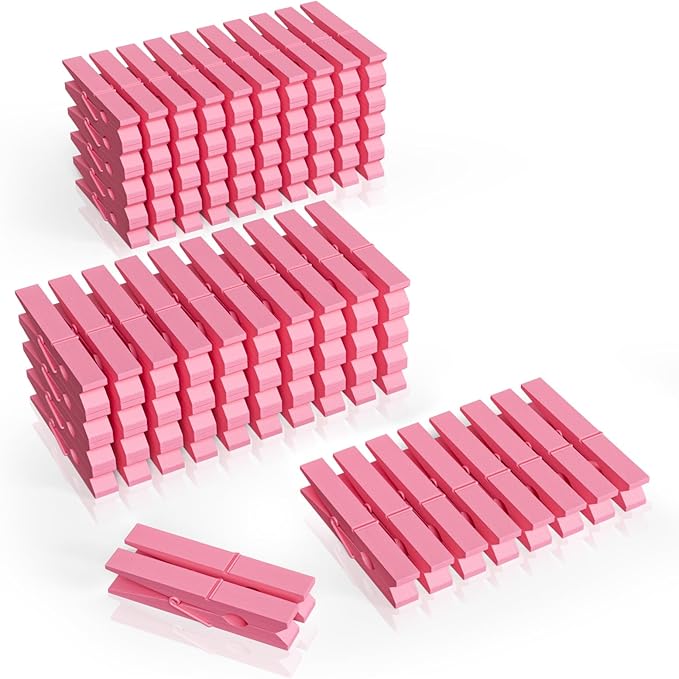 100Pcs Pink Clothespins, 2.9 Inch Clothes Pins Wooden, Colorful Clothespins for Hanging Clothes Crafts Picture Laundry Clips Cheer