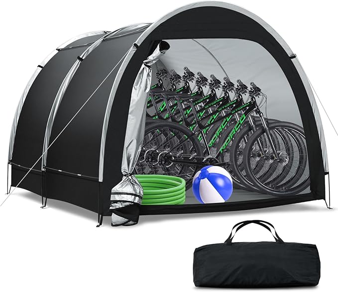 Outdoor Storage Tent - Bike Tent Waterproof, Upgraded Larger 6.6x8.0x5.6ft Garage Shelters, Bicycle Tent Sheds with Dual-Doors for Motorcycle, Lawn Mower, Garden Tools, Bike Storage/Bike Sheds - Large