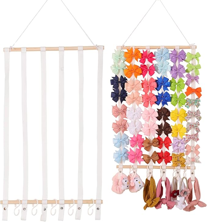 YOcity Bow Holder for Girls Hair Bows Baby Headband Holder Storage Hair Accessories Organizer Display for Nursery Room Wall Hanging Decor (White)
