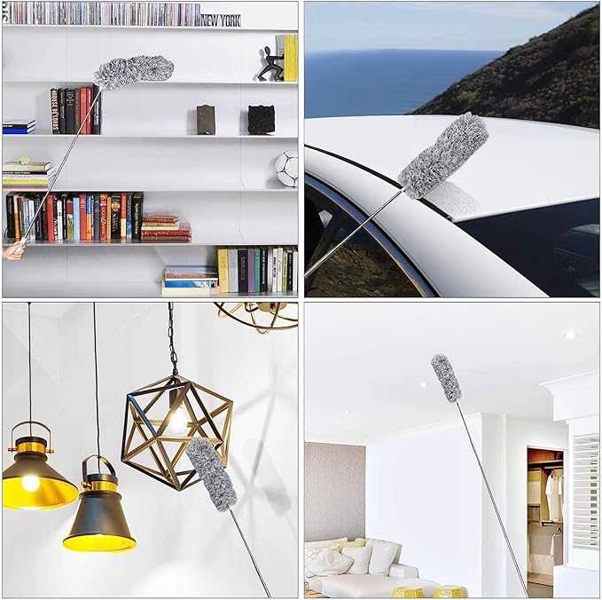 DELUX Microfiber Feather Duster Extendable Duster with 100 inches Extra Long Pole, Bendable Head & Long Handle Dusters for Cleaning Ceiling Fan, High Ceiling, Blinds, Furniture & Cars Gray