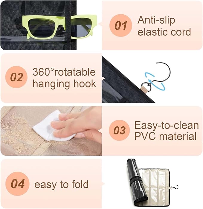 LAKSMI 2 PCS Hanging Sunglasses Organizer & Jewelry Storage, 32 Dust-Proof Pockets for Multiple Sunglasses and Accessories