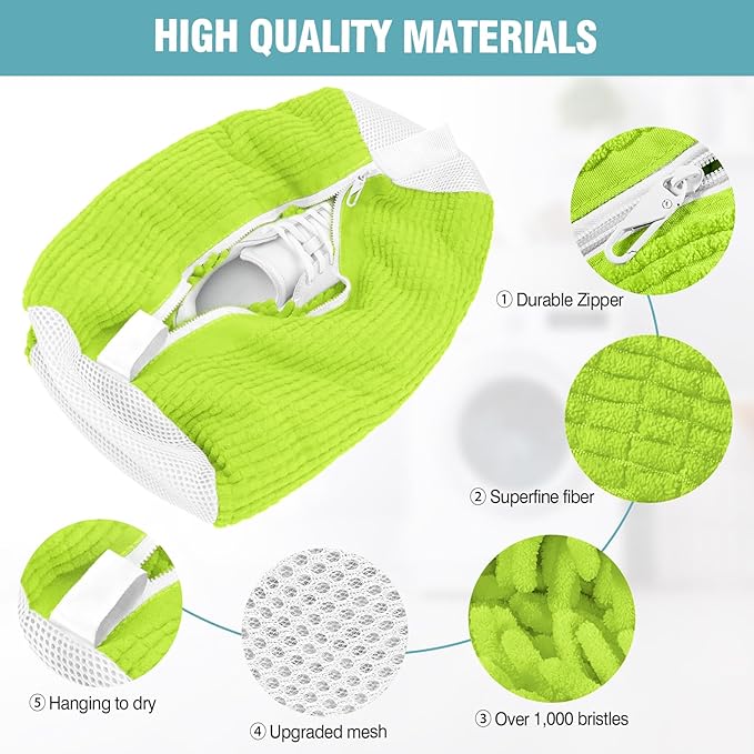 Shoe Washing Machine Bag, Shoe Laundry Bag for Washer and Dryer, Include Dry Net Bag, Reusable and Durable Zipper with Hook Design, Shoe Washing Bag for Sneaker (Green, 1 Pack)