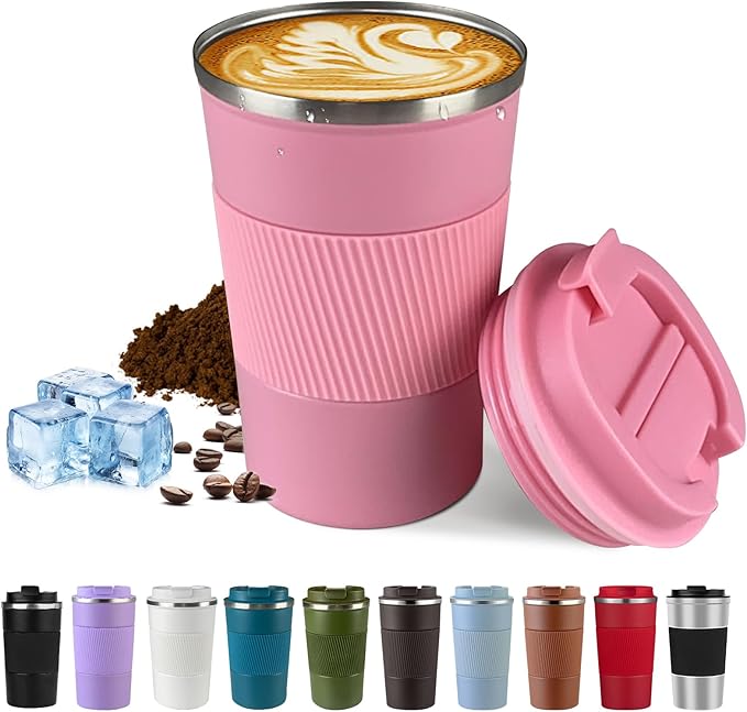 Vacuum-Insulated Stainless Steel Travel Coffee Mug, Leak-Proof Reusable Coffee Cup with Lid - Keep Hot & Cold Drinks for Hours, Durable Insulated Tumbler for Men & Women(3rd-Pink, 12OZ)