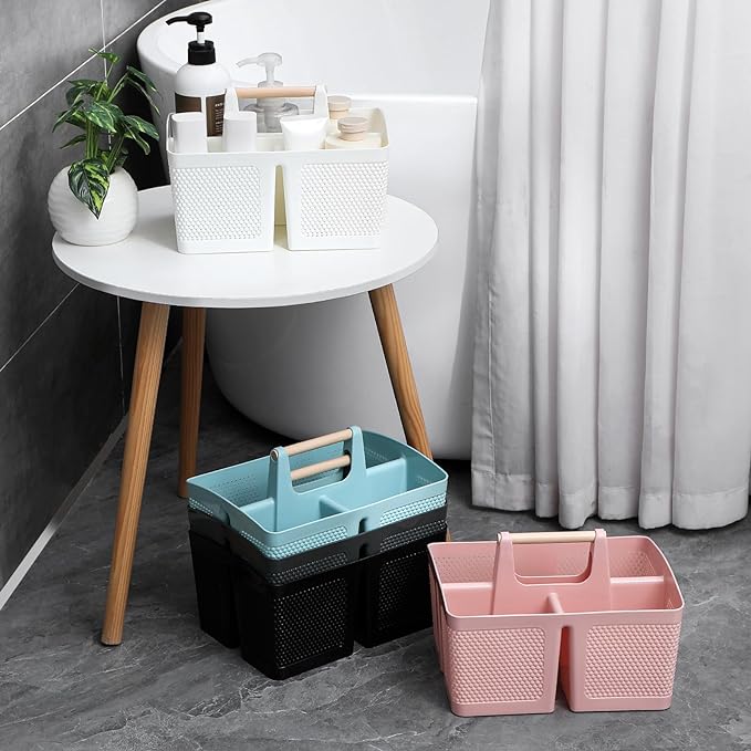 rejomiik Portable Shower Caddy Basket Plastic Cleaning Caddy Organizer Storage Tote with Handle for Bathroom, College, Dorm Room Essentials, Grey