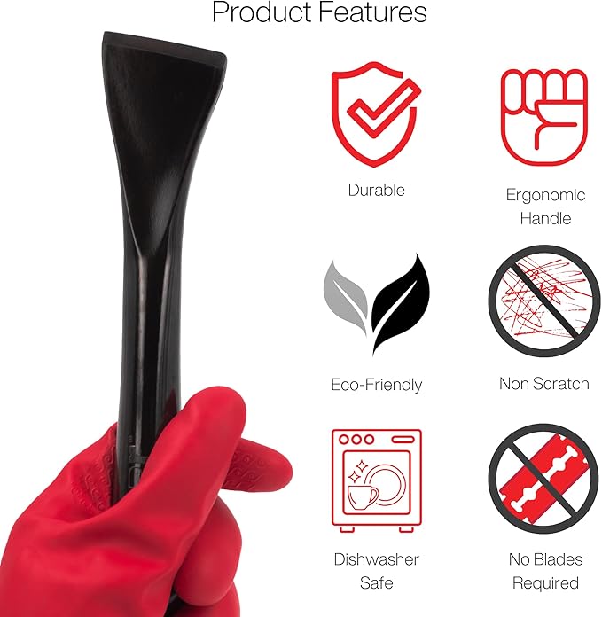 Plastic Scraper Tool, 2 Pack, Non-Scratch, 1.7 Inch Wide Blade, Long Ergonomic Handle, Heat Resistant (460F), Dishwasher Safe - Clean Ovens, Countertops, Hard Floors, Walls, and Windows