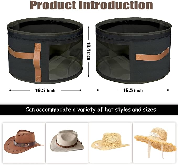 STARGAZ Oversized Clear Hat Storage Bag, Hat boxes for women storage, Cowboy hat storage, Hat accessories, hat organizer for closet, hat travel case with Handle, Holds Up to 10 Hats (Black 1 Pack)