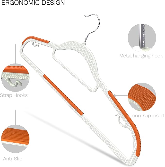 20 Pack Heavy Duty Plastic Hangers, Non Slip Clothes Hangers with Rubber Pads and 360° Hook - Thin Space Saving Hanger, Closet Organizer for Shirt, Pants, Suit, Skirt, Coat - Orange