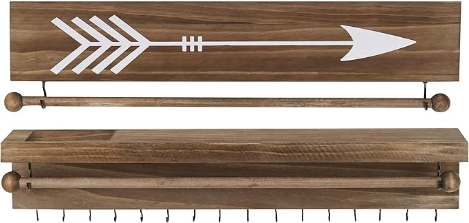 Rustic Necklace and Jewelry Organizer - Hanging Wall Mount Display - Mounted Wooden Holder for Earrings, Necklaces, Bracelets, and Many Other Accessories (Two Piece, Rustic)