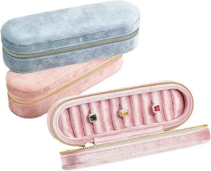 Velvet Ring Earrings Storage Box with 11 Slots, Ear Stud Holder, Zipper Closure Jewelry Organizer (Dusty Pink)