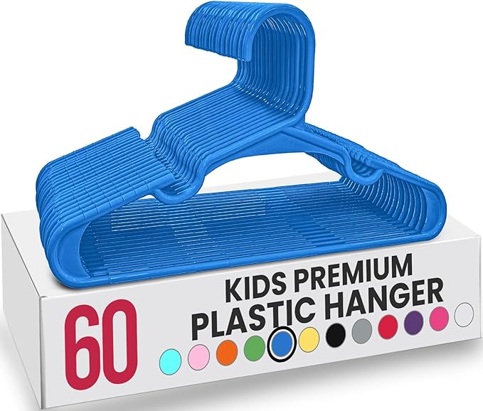 Utopia Home 60 Pack Kids Hangers - 11.5 Inch Plastic Baby Hangers for Closet - Childrens Hanger for Clothes & Infant Hanger for Closet - (Blue)