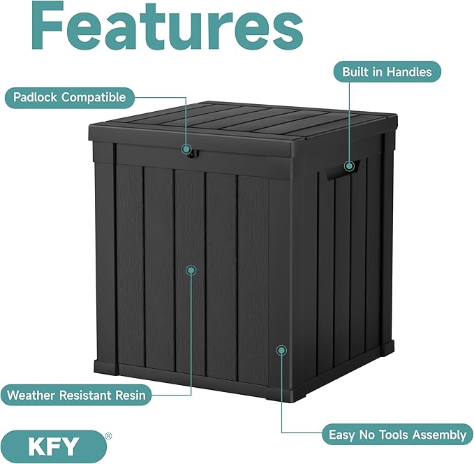 50 Gallon Waterproof Resin Deck Box, UV Resistant Outdoor Storage for Garden, Patio, Porch, Delivery（Black，50 Gallon）