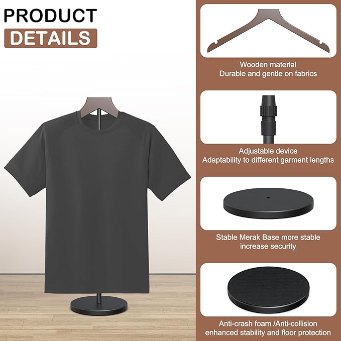 2 Pack Shirt Display Stand, 18-34 Inch Height Adjustable Mannequin Torso for Vendors Shop, More Stable Dress Form Mannequin Stand Clothes Rack, T Shirt Display Holder Jacket Coat Hanger, Brown