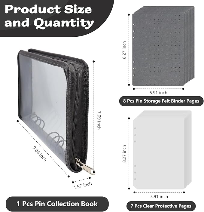 Enamel Pin Display Book Pin Collection Binder Holder Trading Book with 8-Page Display Boards A5 Brooch Pin Storage Organizer Binder Album for Travel Collectors (Dark Grey)