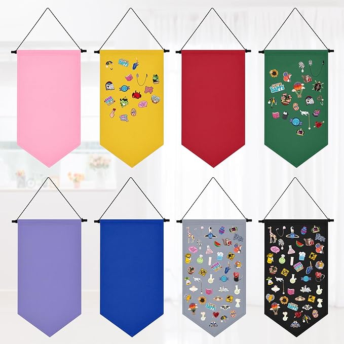Kunyeah Wall Hanging Brooch Organizer Storage Case Colorful Canvas Pin Board Stand Enamel Pin Badge Hanging Holder Display Banner Earrings Collection Holder - Pins No Included (Gray)