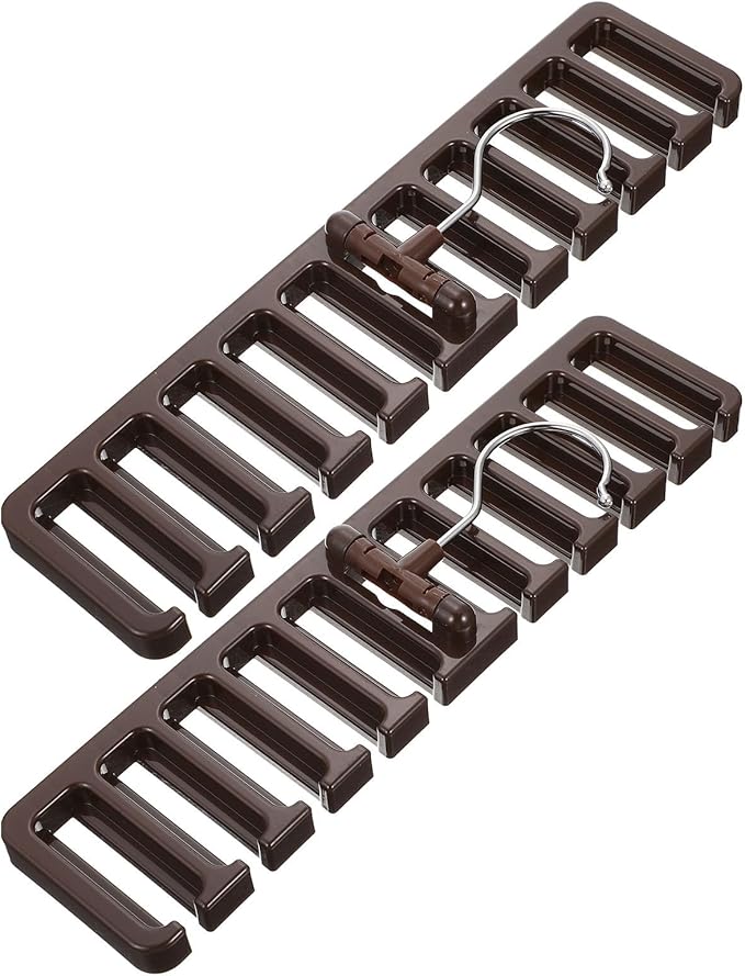 Angoily 2pcs Belt Hanger and Tie Organizer Rack, Brown Multi-Slot Scarf and Belt Storage Holder for Closet, Space-Saving Wall-Mount Accessory Organizer for Home and Wardrobe