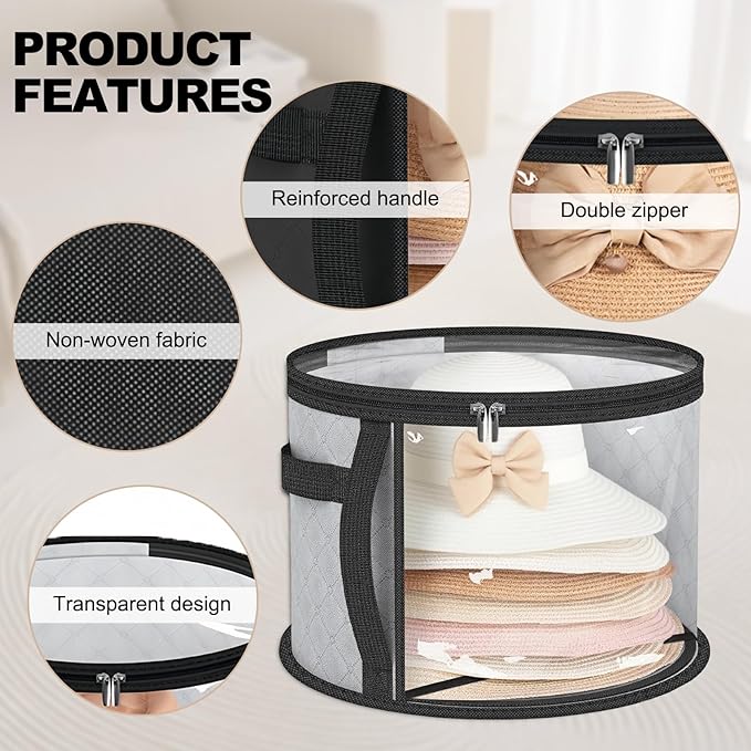 Oversized Clear Hat Organizer Bag for Travel and Storage, Ultra-large Capacity Caps Cowboy Hat Organizer for Closet With Handles, Hat Box Storage for Women & Men (Grey)