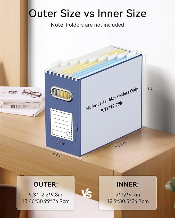 Oterri Cardboard File Organizer Box for Hanging File Folders Letter Size,File Box for Computer Desk,File Cabinet,Working Home,Office,Classroom (Navy, Letter Size - 2 Packs)