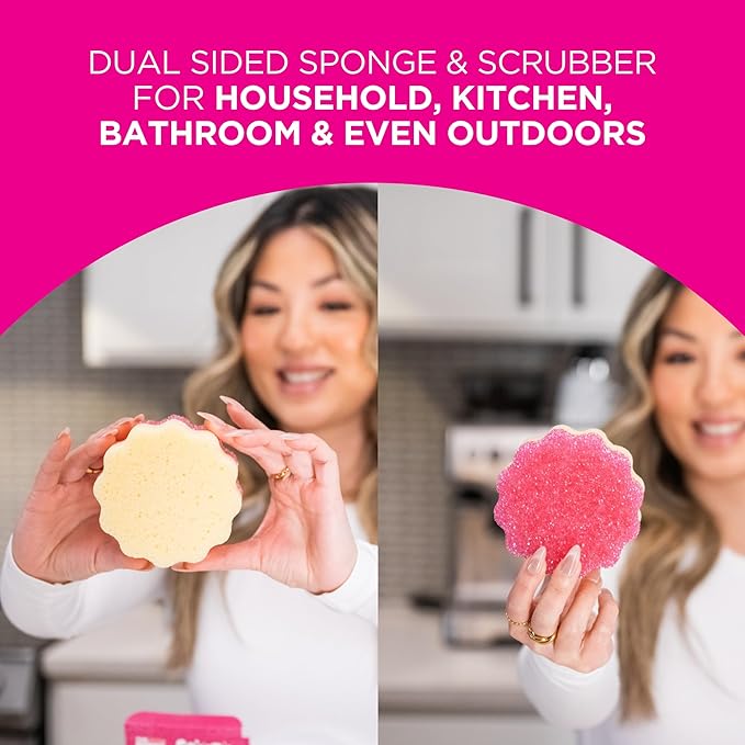 Stardrops – The Pink Stuff – SQeeZY Miracle Dual Sided Scrubber Sponge, Scratch Free Solution for Ultimate Home Cleaning - Perfect for Kitchens, Bathrooms, and Outdoor Use, 3-Pack