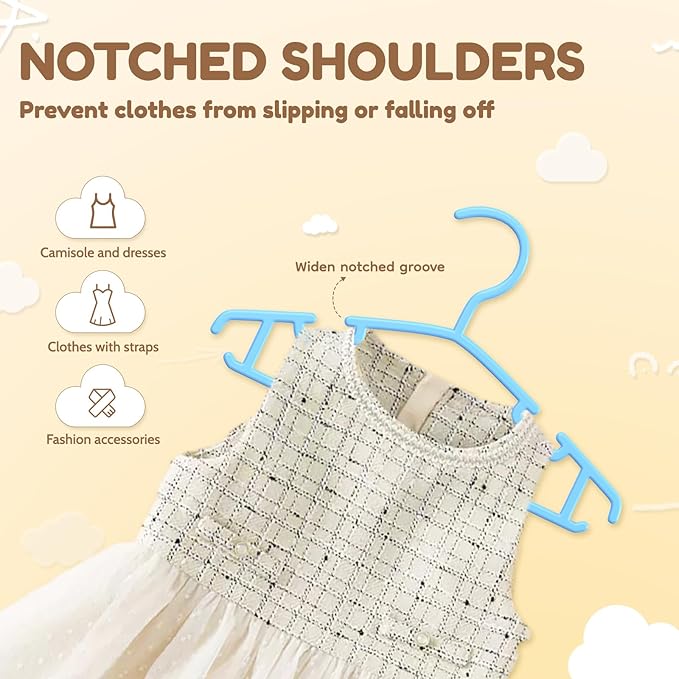 Kids Plastic Hangers, Baby Clothes Hangers for Closet 50 Packs Non-Slip Toddler Hanger for Infant Child Clothing, Small Children Hangers for Pants Coats Skirts (Blue)