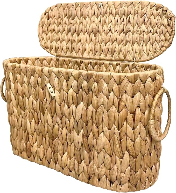 Toilet Paper Basket with Lid,Wicker Basket for Bathroom Organizers and Storage,Holds Up to 6 Mega Rolls, Decorative Hand-Woven Rattan Bathroom Decor Accessories,Natural Water Hyacinth