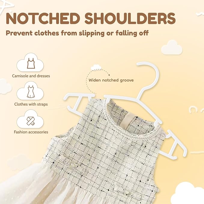 Kids Plastic Hangers, Baby Clothes Hangers for Closet 100 Packs Non-Slip Toddler Hangers for Infant Child Clothing, Small Children, for Pants Coats Skirts (White)