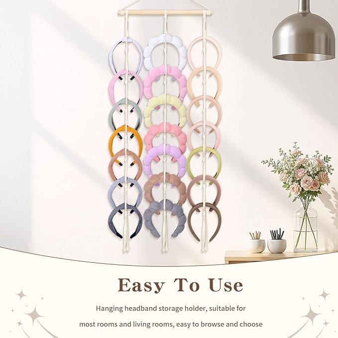 Headband Holder Organizer for Girl,Macrame Hairband Storage for Women,Boho Hair Hoop Display Hanging Hair Accessories Organizer Bedroom College Dorm Decor Wall Door