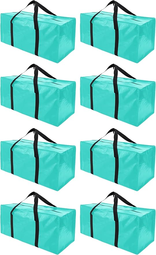 Extra Large Moving Bags with Zippers & Carrying Handles, Heavy-Duty Storage Tote for Space Saving Moving Storage, Fold Flat, Alternative to Box and Bin - 8 Pack, 40 Gal, Aquamarine
