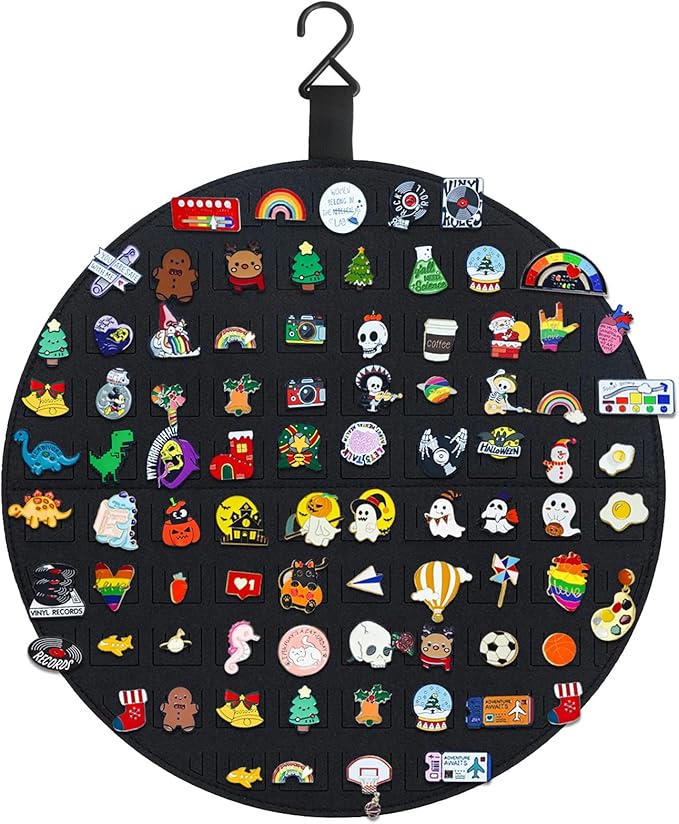 Collector Pin Board - Enamel Pin Hanging Display with 76 Slots (Black)