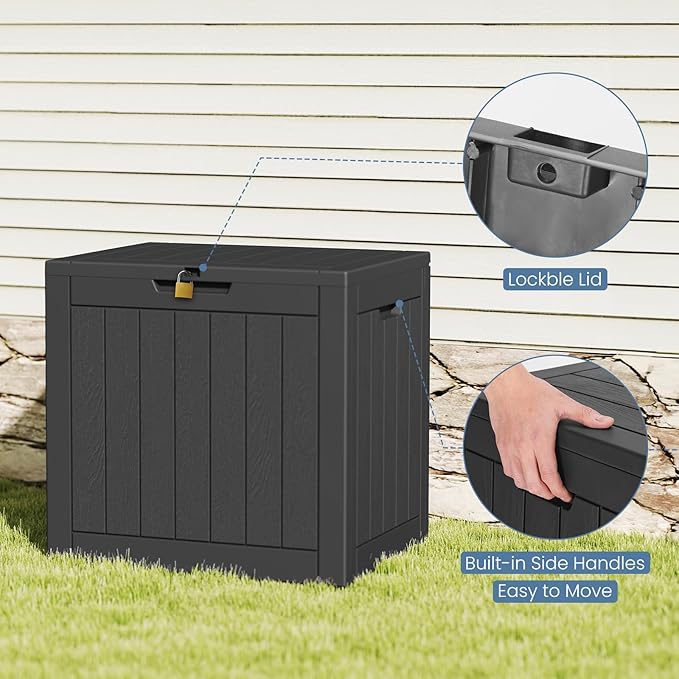 DUMOS 31 Gallon Deck Box, Lockable Outside Storage Box for Outdoor Use, Outside Waterproof Resin Package Delivery Box for Backyard Patio Garden, Black