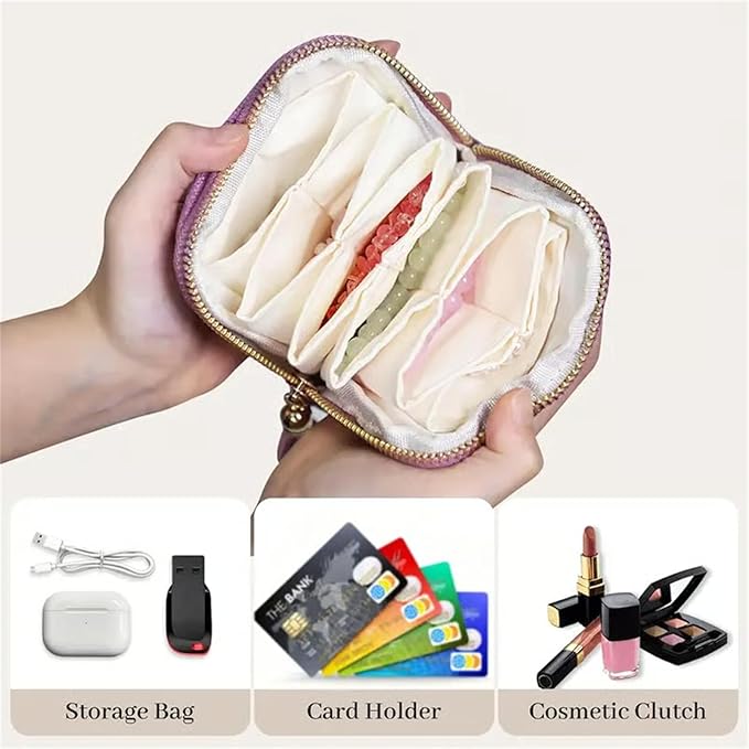 Jewelry Zippered Pocket Case Travel Jewelry Bag Portable Organizer, Dustproof Storage Bag with Tassels and Zipper (Beige)